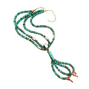 DANIEL CORIZ Two Strand Handmade Turquoise & Spiny Oyster Jacla Necklace